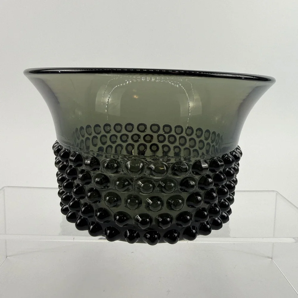 Saara Hopea Nyppylä Smoky Gray Art Glass Bubble Bowl Nuutajärvi Finland